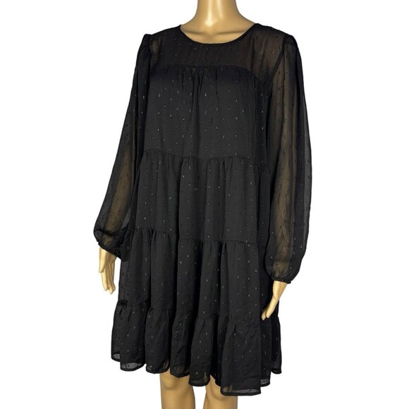 Always Indigo Tiered Mini Dress Women’s Plus Size 1X Black Mesh Printed - Picture 2 of 14